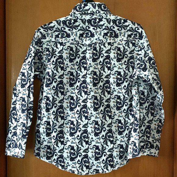 Wrangler Kid’s Paisley Print Long Sleeve Western Snap Shirt; Small - Picture 3 of 6
